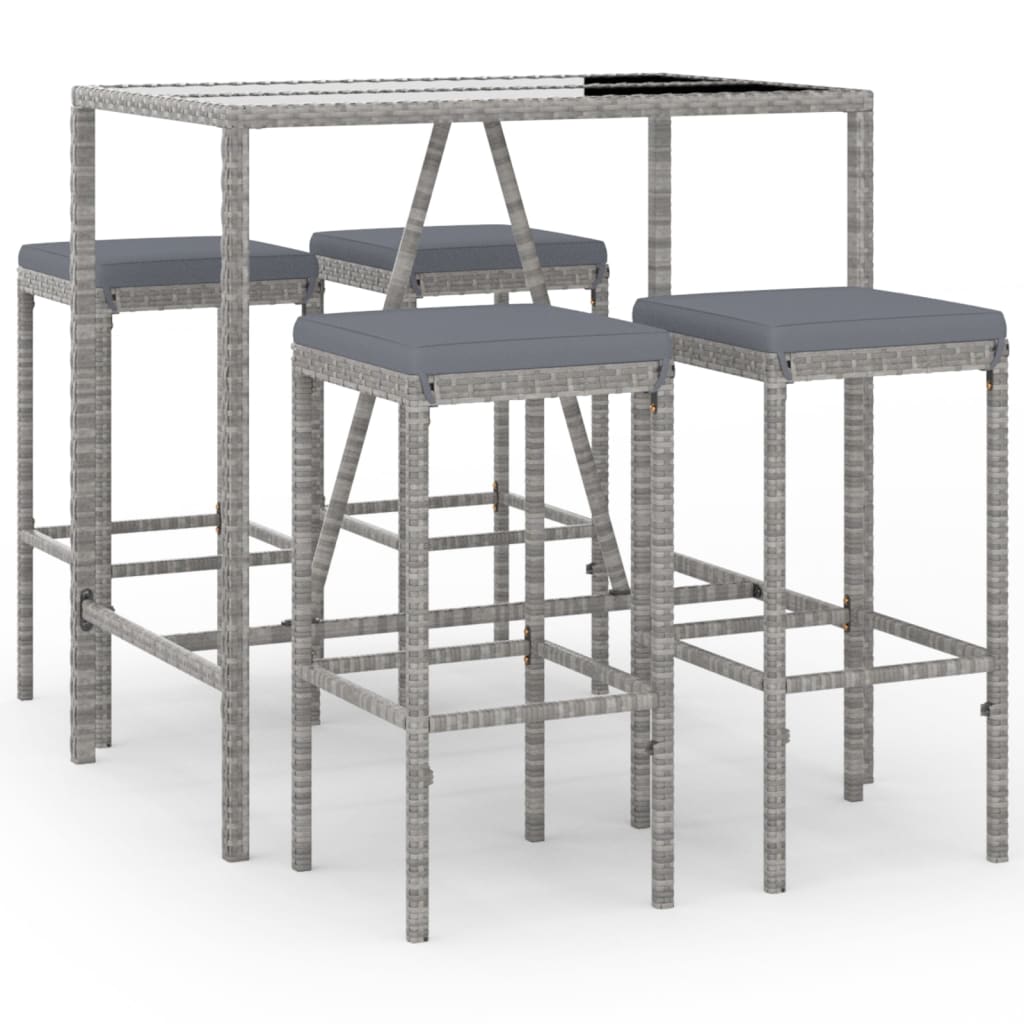 Garden Bar Set Grey PE rattan, powder-coated steel, tempered glass
