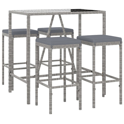 Garden Bar Set Grey PE rattan, powder-coated steel, tempered glass