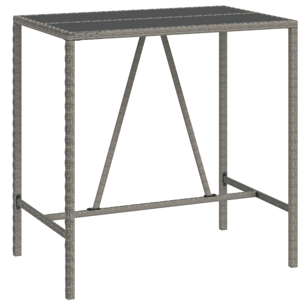 Garden Bar Set Grey PE rattan, powder-coated steel, tempered glass