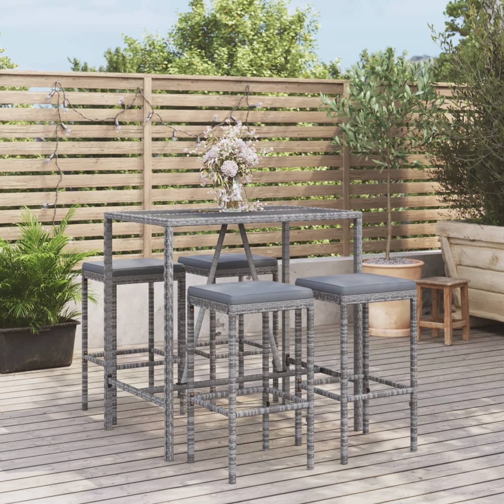 Garden Bar Set Grey PE rattan, powder-coated steel, tempered glass
