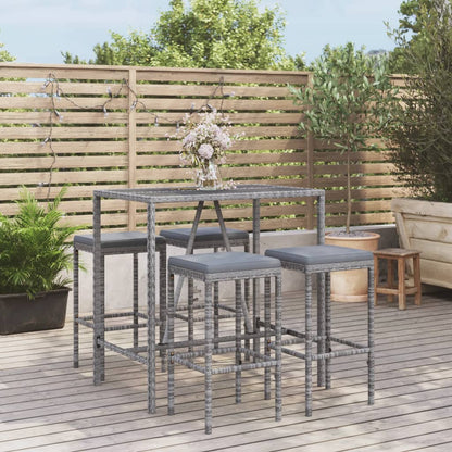 Garden Bar Set Grey PE rattan, powder-coated steel, tempered glass