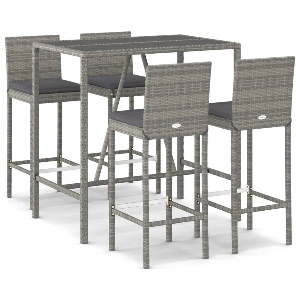 Garden Bar Set Grey PE Rattan Footrest Garden Bar Set