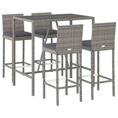 Garden Bar Set Grey PE Rattan Footrest Garden Bar Set