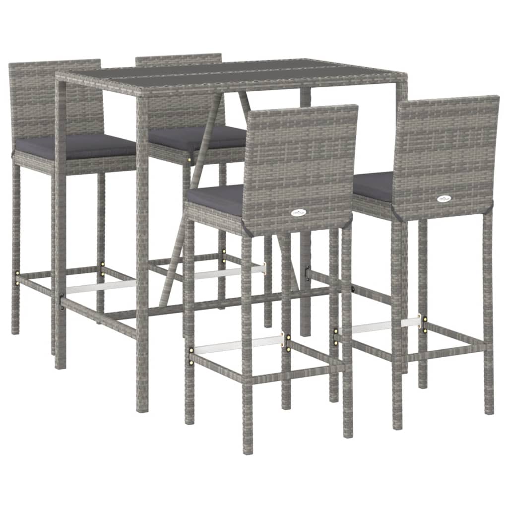 Garden Bar Set Grey PE Rattan Footrest Garden Bar Set