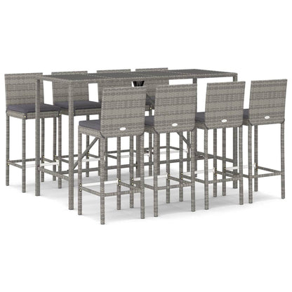 Garden Bar Set Grey PE Rattan, Powder-Coated Steel, Tempered Glass