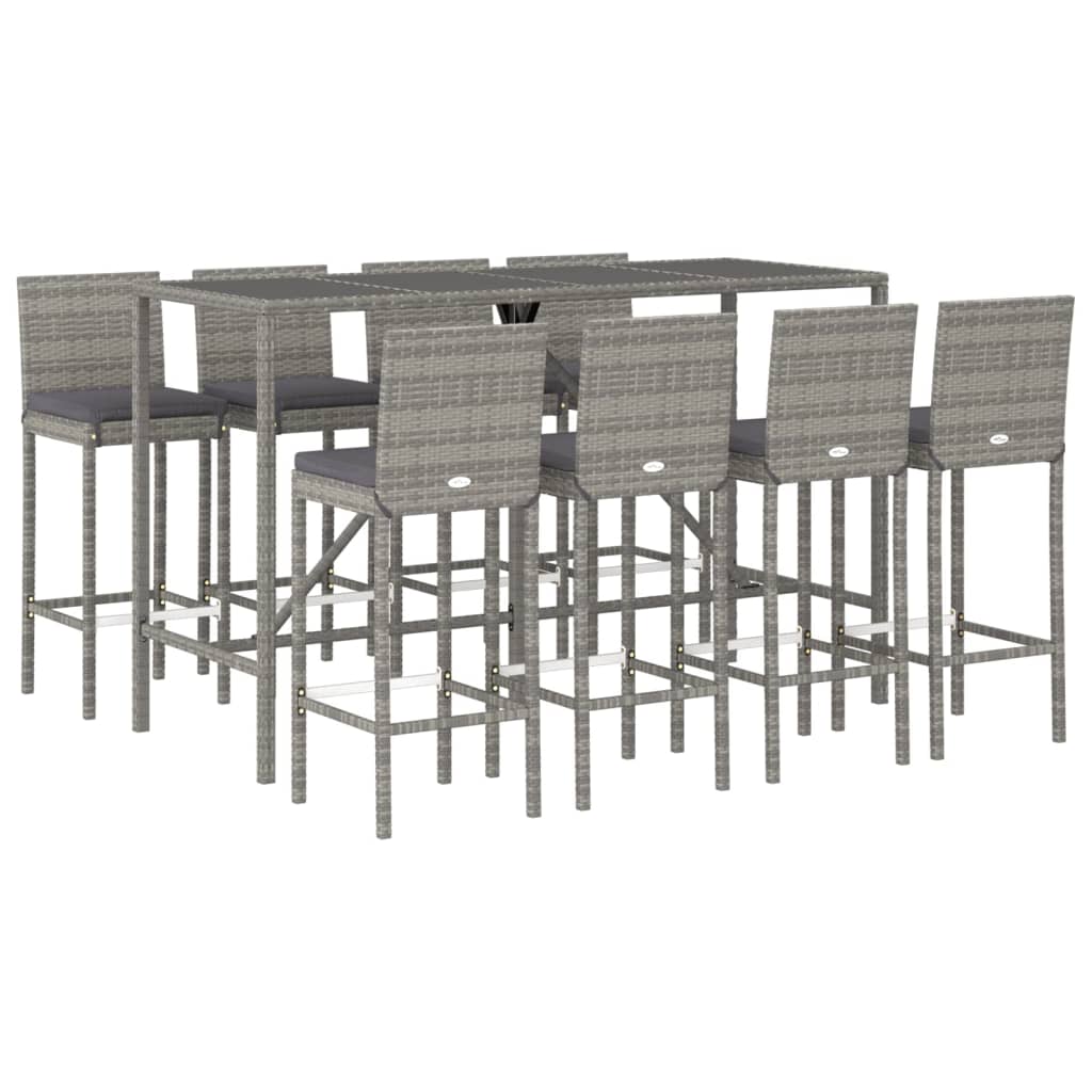 Garden Bar Set Grey PE Rattan, Powder-Coated Steel, Tempered Glass
