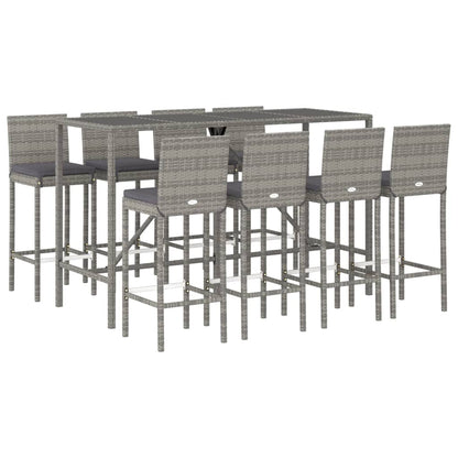 Garden Bar Set Grey PE Rattan, Powder-Coated Steel, Tempered Glass