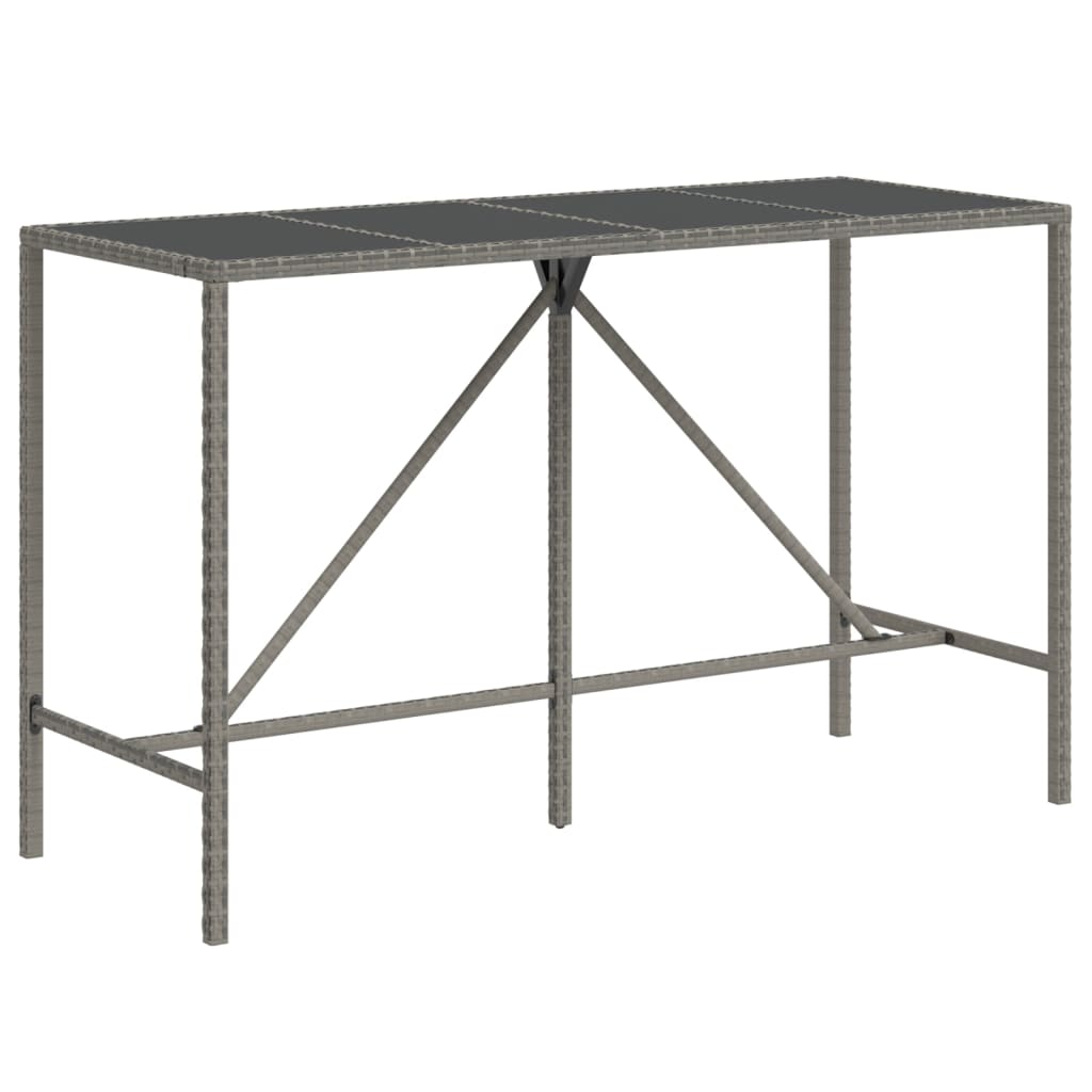 Garden Bar Set Grey PE Rattan, Powder-Coated Steel, Tempered Glass