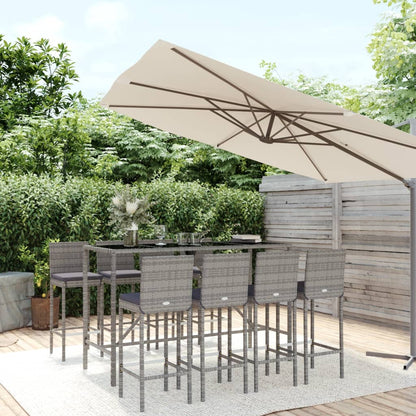 Garden Bar Set Grey PE Rattan, Powder-Coated Steel, Tempered Glass