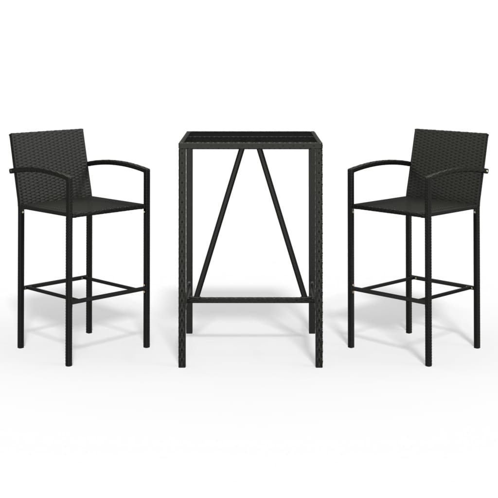 Garden Bar Set Black PE rattan, powder-coated steel, tempered glass