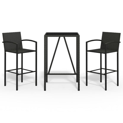 Garden Bar Set Black PE rattan, powder-coated steel, tempered glass