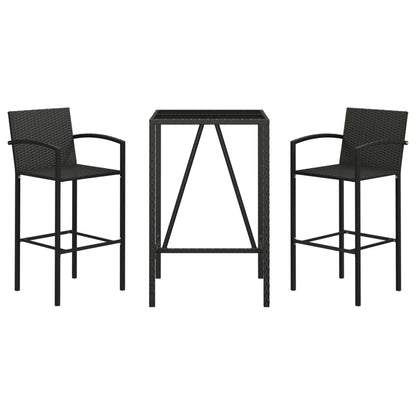 Garden Bar Set Black PE rattan, powder-coated steel, tempered glass