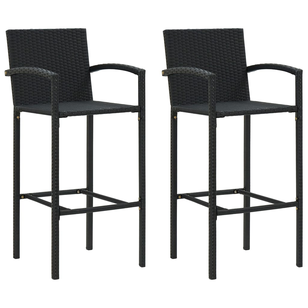 Garden Bar Set Black PE rattan, powder-coated steel, tempered glass