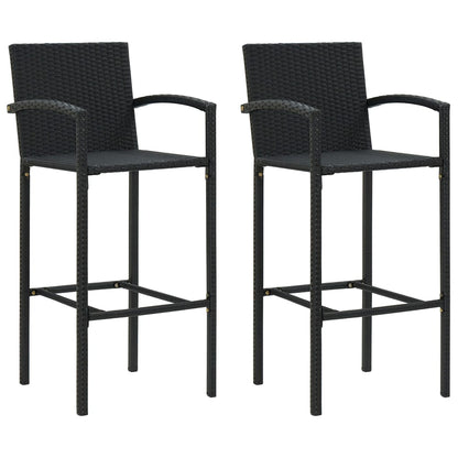 Garden Bar Set Black PE rattan, powder-coated steel, tempered glass