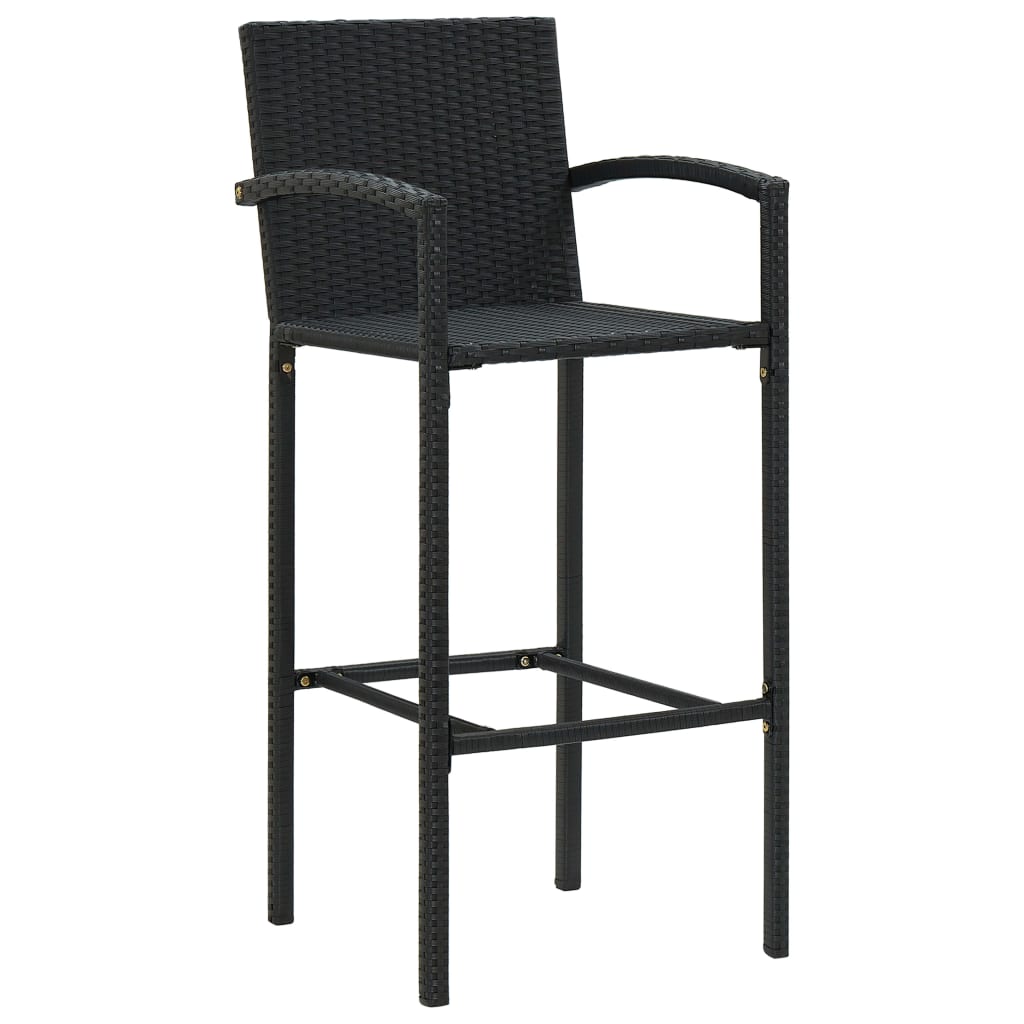 Garden Bar Set Black PE rattan, powder-coated steel, tempered glass