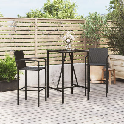 Garden Bar Set Black PE rattan, powder-coated steel, tempered glass