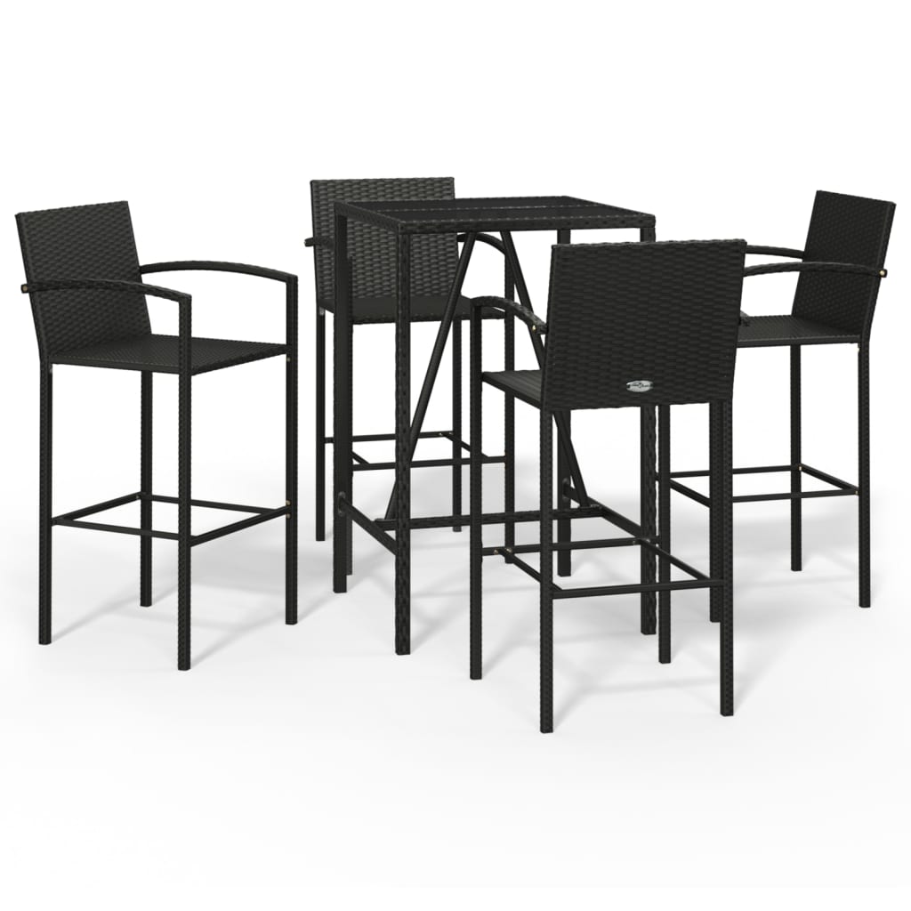 Garden Bar Set Black PE rattan Medium Footrest Bar Table Set