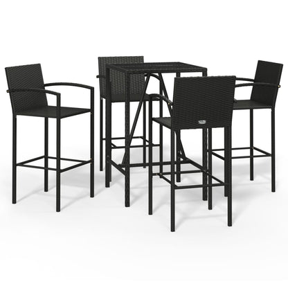 Garden Bar Set Black PE rattan Medium Footrest Bar Table Set