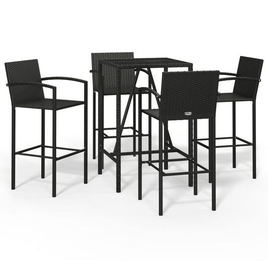 Garden Bar Set Black PE rattan Medium Footrest Bar Table Set