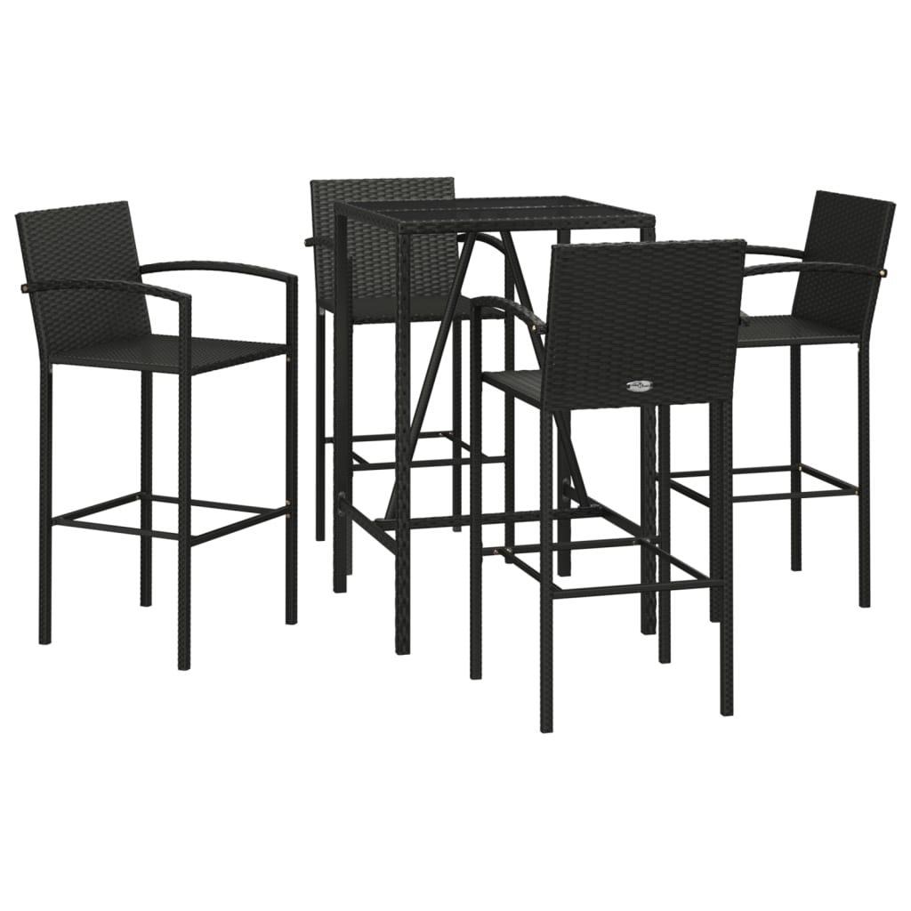 Garden Bar Set Black PE rattan Medium Footrest Bar Table Set