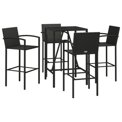 Garden Bar Set Black PE rattan Medium Footrest Bar Table Set
