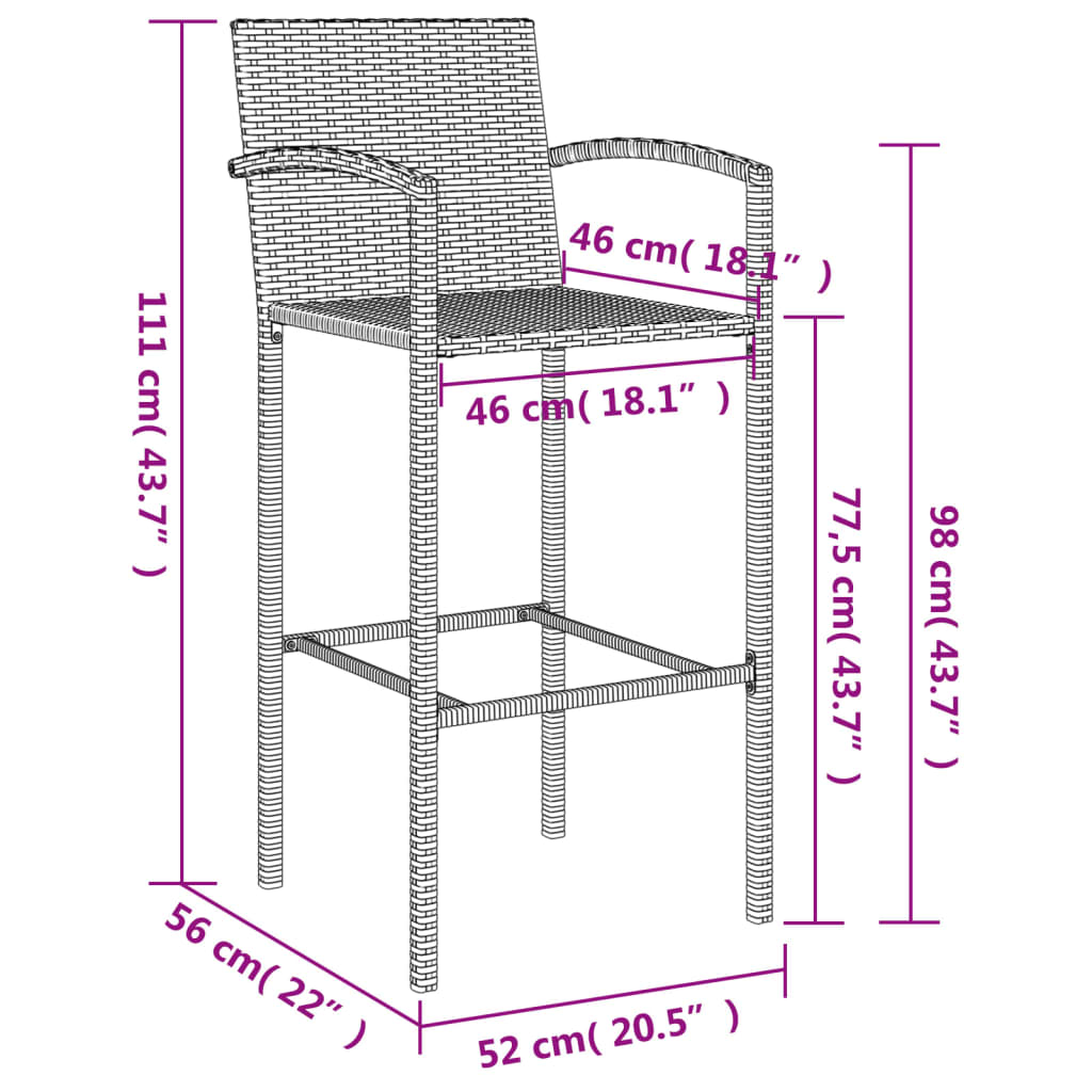 Garden Bar Set Black PE rattan Medium Footrest Bar Table Set