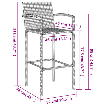 Garden Bar Set Black PE rattan Medium Footrest Bar Table Set