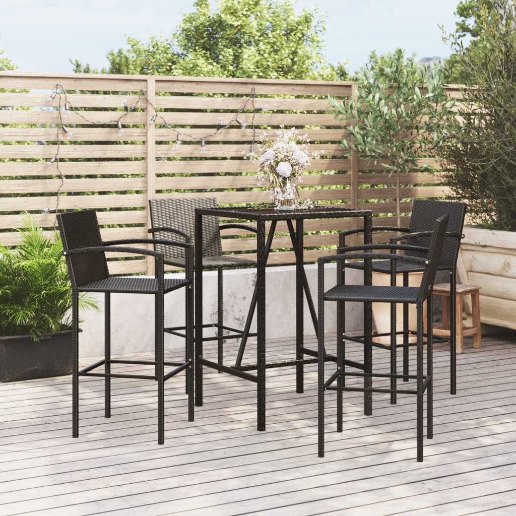 Garden Bar Set Black PE rattan Medium Footrest Bar Table Set