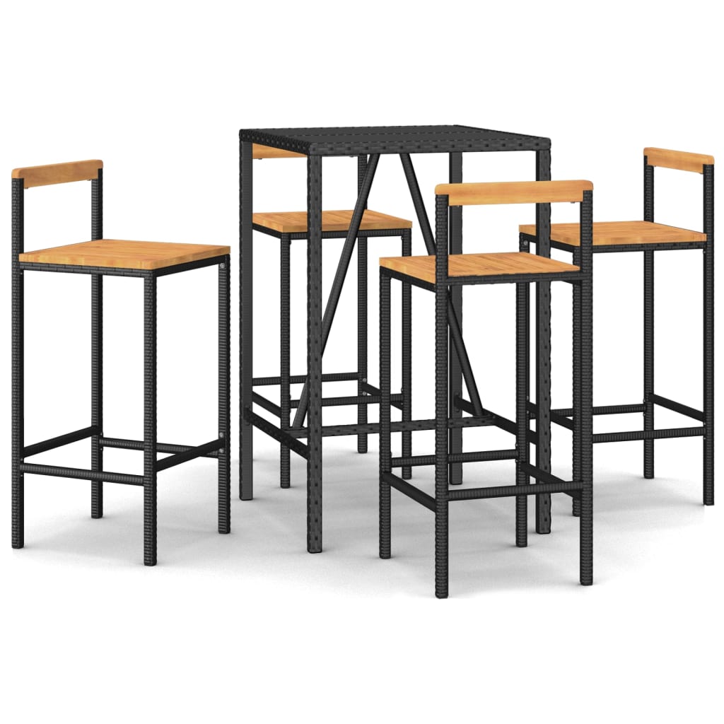 Garden Bar Set Black PE rattan Medium Footrest Garden Bar Set