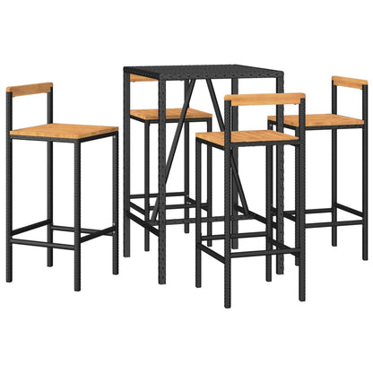 Garden Bar Set Black PE rattan Medium Footrest Garden Bar Set