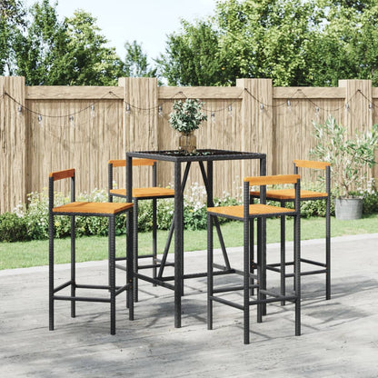 Garden Bar Set Black PE rattan Medium Footrest Garden Bar Set