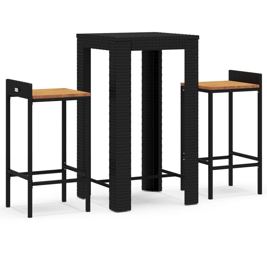 Garden Bar Set Black Poly Rattan Medium Durable Bar Table Set