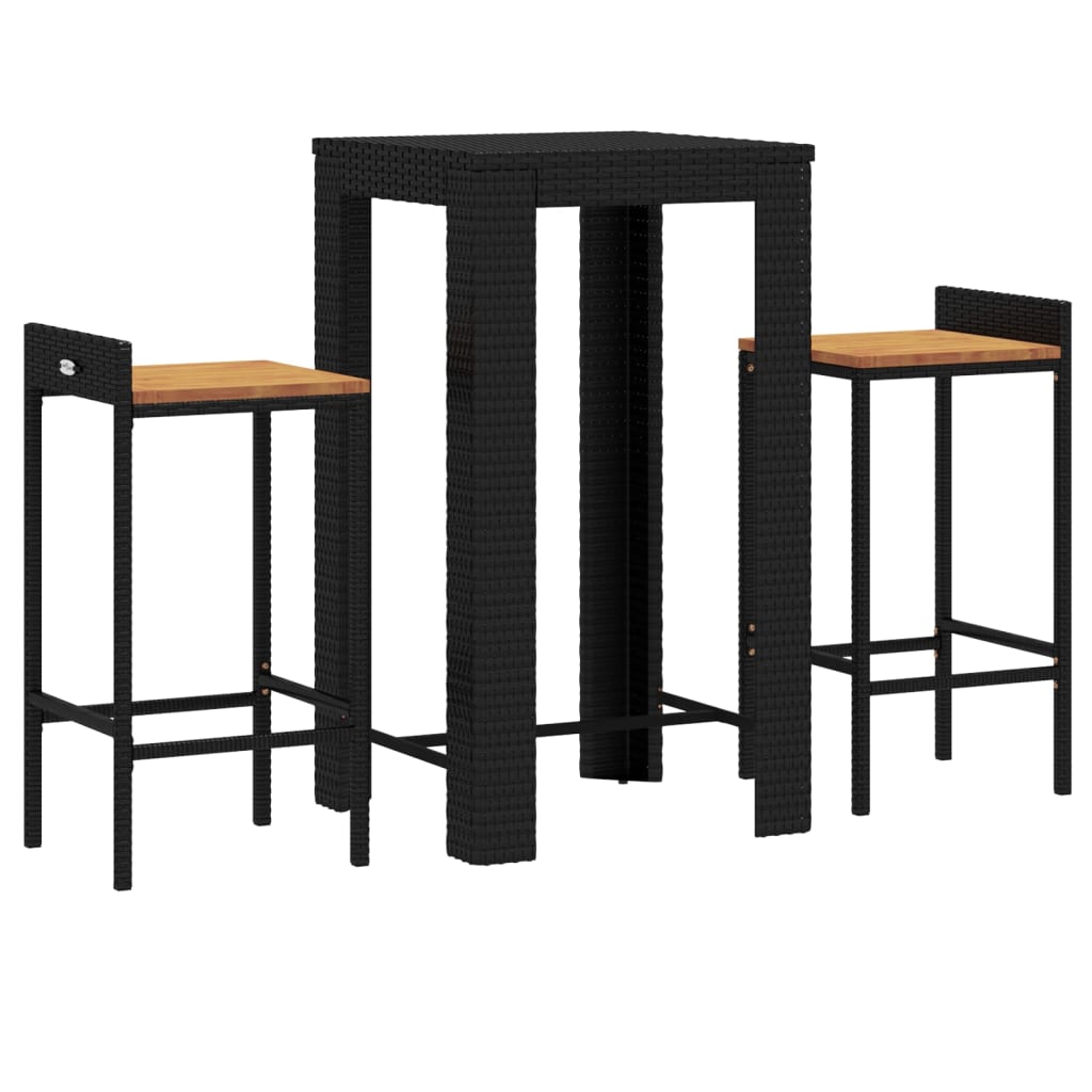 Garden Bar Set Black Poly Rattan Medium Durable Bar Table Set