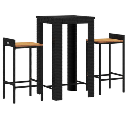Garden Bar Set Black Poly Rattan Medium Durable Bar Table Set