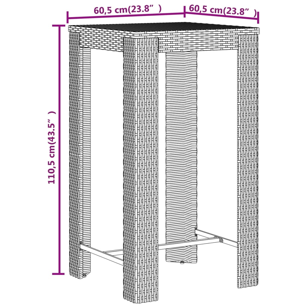Garden Bar Set Black Poly Rattan Medium Durable Bar Table Set