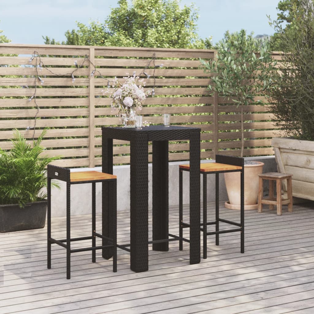 Garden Bar Set Black Poly Rattan Medium Durable Bar Table Set