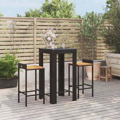 Garden Bar Set Black Poly Rattan Medium Durable Bar Table Set