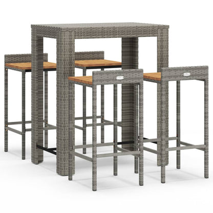 Garden Bar Set Grey PE rattan, powder-coated steel, solid acacia wood