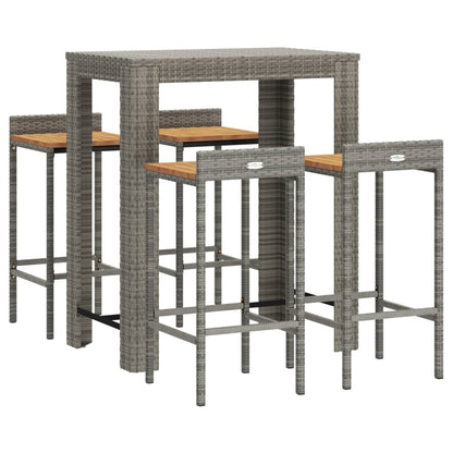 Garden Bar Set Grey PE rattan, powder-coated steel, solid acacia wood