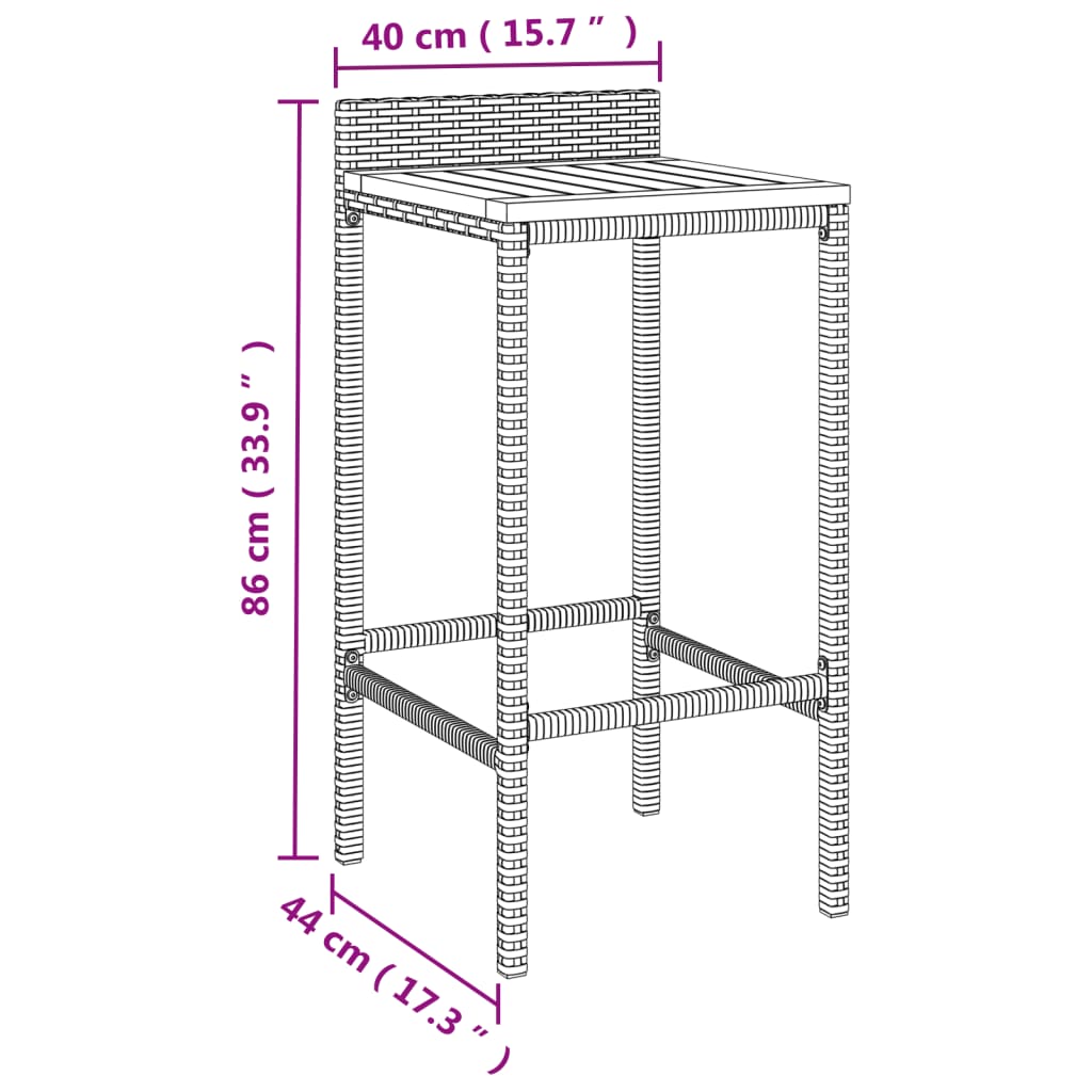 Garden Bar Set Grey PE rattan, powder-coated steel, solid acacia wood