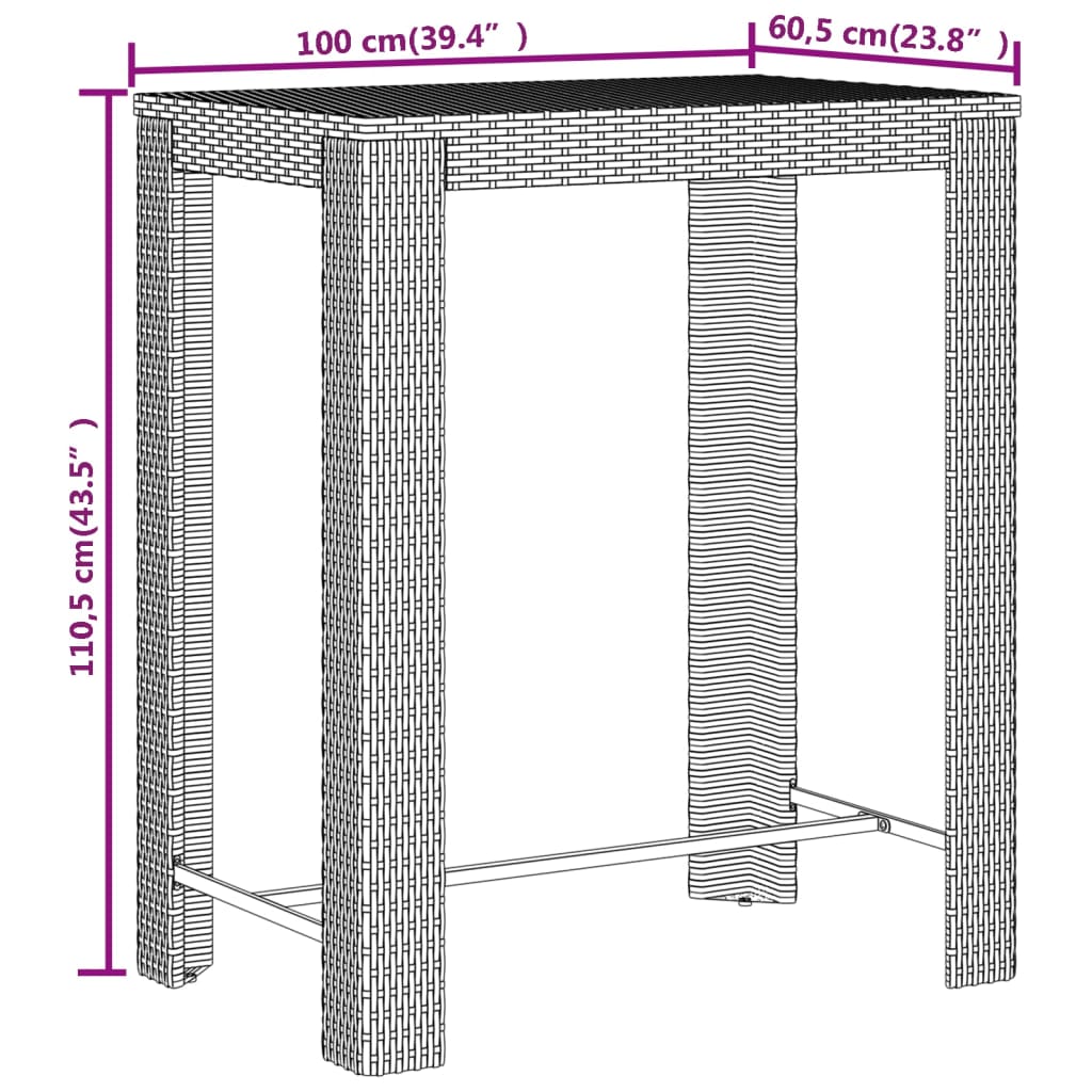 Garden Bar Set Grey PE rattan, powder-coated steel, solid acacia wood