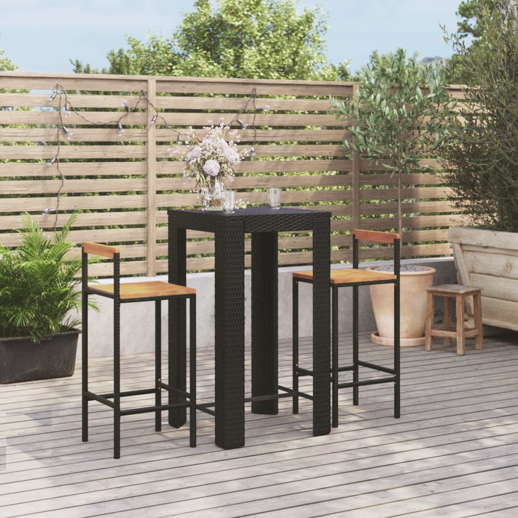 Garden Bar Set Black PE rattan Standard Footrest Garden Bar Set
