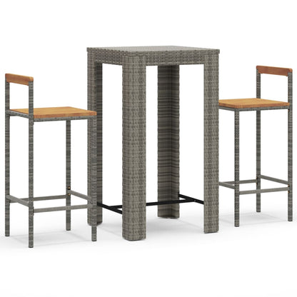 Garden Bar Set Grey PE rattan Compact Footrest Garden Bar Set