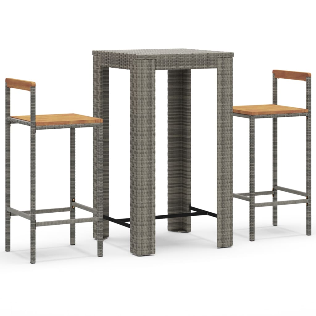 Garden Bar Set Grey PE rattan Compact Footrest Garden Bar Set