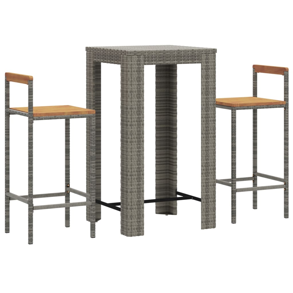 Garden Bar Set Grey PE rattan Compact Footrest Garden Bar Set