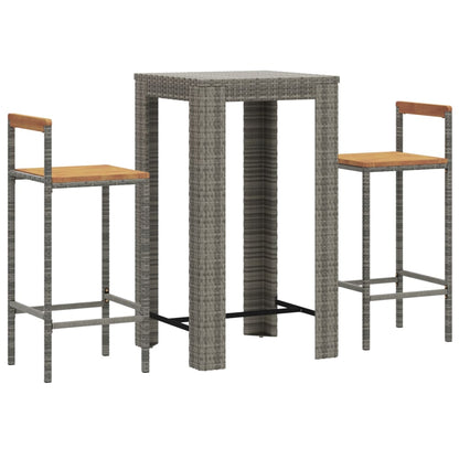 Garden Bar Set Grey PE rattan Compact Footrest Garden Bar Set