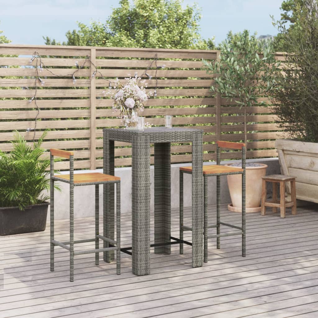 Garden Bar Set Grey PE rattan Compact Footrest Garden Bar Set