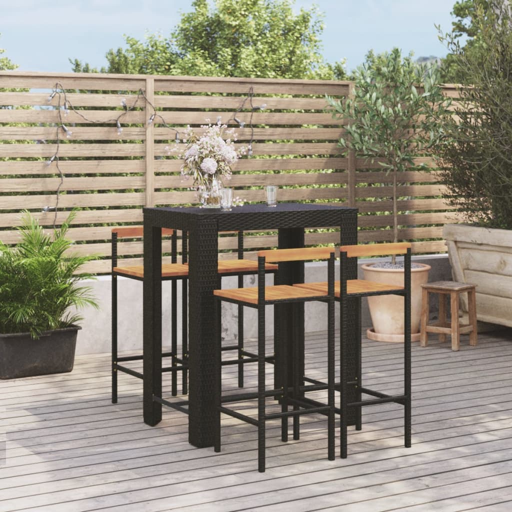 Garden Bar Set Black PE rattan Standard Footrest Garden Bar Set
