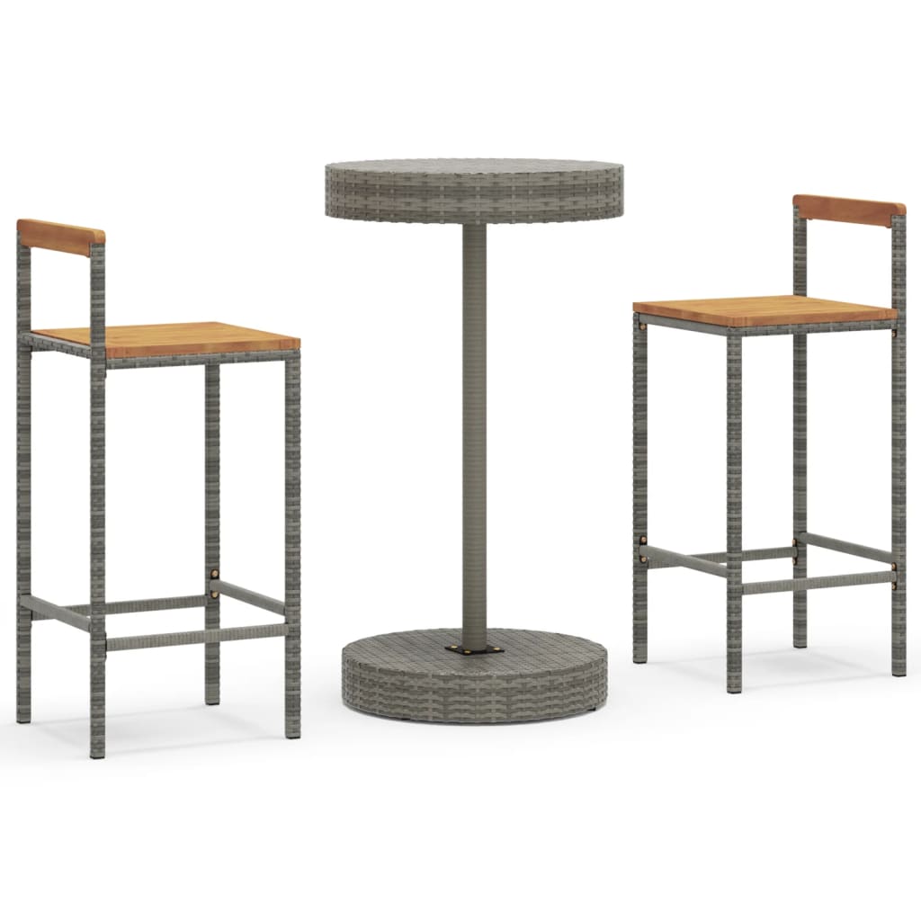 Garden Bar Set Grey PE rattan, powder-coated steel, solid acacia wood