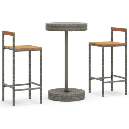 Garden Bar Set Grey PE rattan, powder-coated steel, solid acacia wood